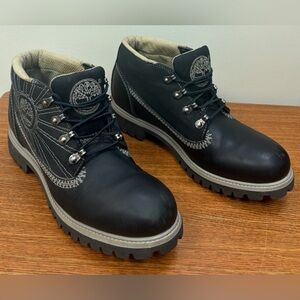 Timberland Chukka Combat Boots Sunburst Black Leather Silver Accents Men’s SZ 9